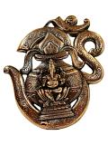 Black Metal Antique Wall Hanging Decor of Ganeshji With Om n Kalash 15.5"